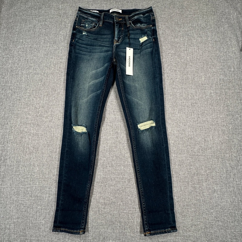 Vigoss Thompson Tomboy Jeans Womens 26 Dark Wash Distressed Skinny Denim NEW